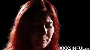 Romantic redheaded stunner gives sensual deepthroat and pussy licking