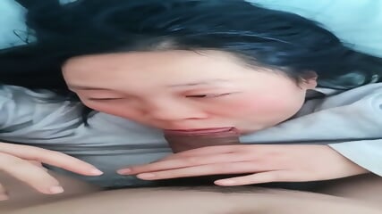 Chinese woman blowjob eats cum