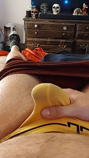 Strocking in my yellow Breedwell jockstrap