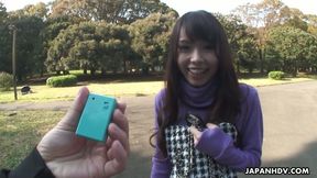 Eri Ouka walks in park with vibro egg in her panties and gives a BJ