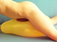 Yellow balloon humping cum