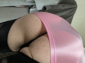 Pink Suspender Dress Wanking and Cum