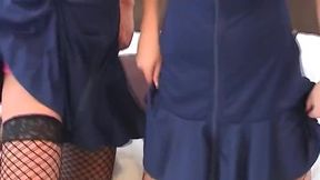Blondes Share Massive Double Dildo in Intense Lesbian Play
