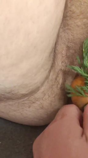 Powerful moment from "I put my girlfriend a carrot in this horny hairy fat cunt"