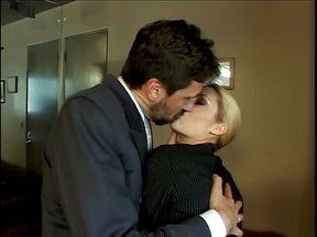 Stockinged blonde babe gets cum in mouth after hard anal sex