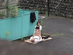 Shameless Asian couple fucking outdoor caught on voyeur cam