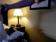 skinny milf strapped to hotel bed fucked and given a facial while holiday