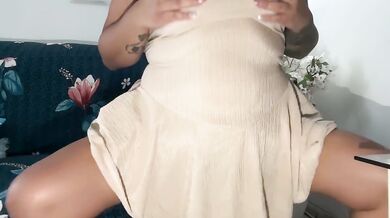 Wet and horny BBW dry humping couch till orgasm gush