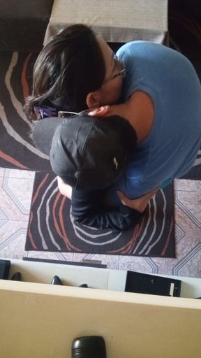 With the stepmother in the living room of the empty apartment