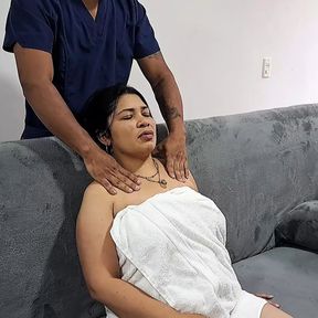 I am very stressed and this sexy young man helps me with a relaxing massage