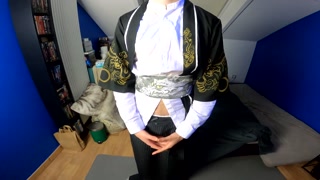 Cute twink with a big uncut dick gets fucked bareback by his sensei