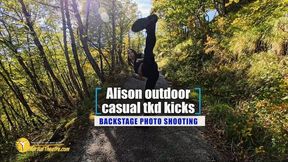 Alison outdoor casual tkd kicks photo shooting backstage