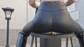 Public Giantess Squash – Leather Goddess Crushes Tiny Man on Chair.