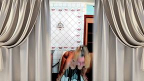 Hot Housewife Lukerya in the Kitchen with Naked Breasts