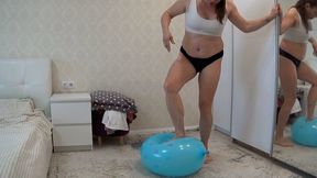 Inflate blue punch ball and blow it up by jumping with feet b