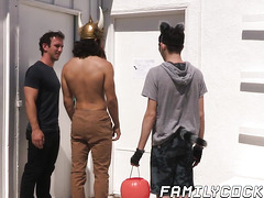 Little twink gets his ass destroyed by two hard cocks