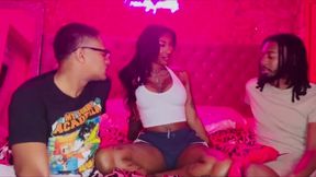 Hot ebony shemale has a threesome with two gay dudes