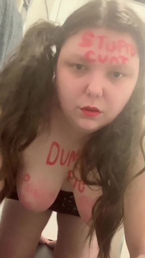 Young fat teen pig shaking tits humiliation