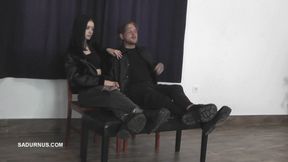 The couple makes love while the slave licks their shoes wmv