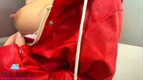 milf in red rubber raincoat used for wet fun doggystyle fuck in the shower