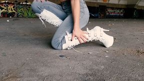 Walking and Teasing in my White Boots