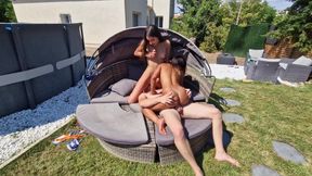 My Girlfriend and I Are Sunbathing, Her Boyfriend Decides to Join Us and Fucks Us Like 2 Sluts