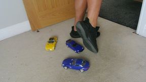 Requested clip Nikkichick crushes 3 exotic toy cars in Nike trainers Giantess toy cars crush right view
