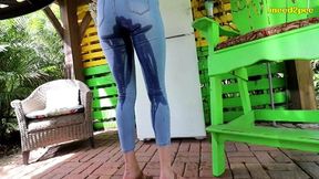 cher woods 1st time pissing skintight jeans on phone