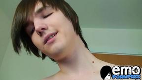 ”Lusty emo twink jerks off his huge dick & sprays big load”