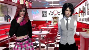 Redhead Trans Blake Sucks Cute Little Dick Her Sissy Partner Liam in An Open Public Restaurant anf Get Caught by Owner