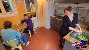 Step Son and His Boyfriend Fuck Me Hard in the Kitchen