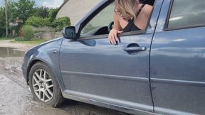 Stuck, Wet and Desperate: Car Trouble Turns into Slippery Pleasur