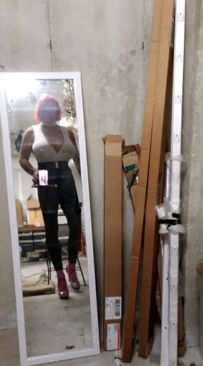 DeeDeeSlut in Hot Black Yoga Pants and White Top   Clip 1