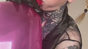 Inflating a latex balloon close up!