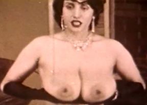 Sweet vintage brunette white lady shows off her big tits
