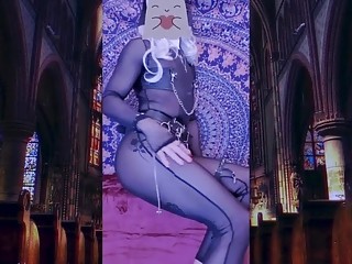 Kinky blonde shemale teases in her fetish black nun uniform