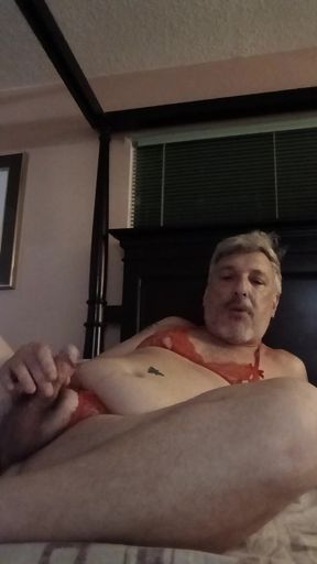 Bob in new red crotchless panties and bra