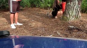 Public Risky Facial for Real Amateur Wife in Front of Cuckold Boy
