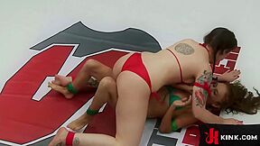 Bikini Wrestling Turns Into Strapon Fucking
