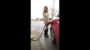 Sweater Dress and Fun Slut Collar at Gas Station
