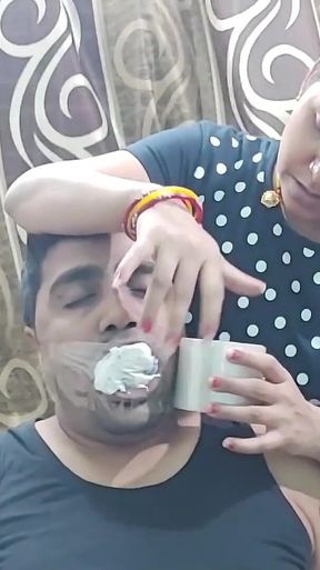 Husband Gagged with Femdom Bondage by Pregnant Indian Wife
