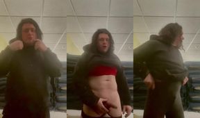 Secret femboy transformation tease and denial big cock dripping under work clothes