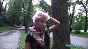 Short blonde Russian girl gets her pussy licked and fucked in public