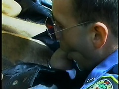 Daddies, Martin Petros and Johnny Cage like role playing outdoors as bad biker and naughty cop