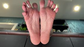 My pretty Soles with long toes, black toenails polish