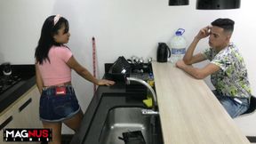 Cleaning Lady Sucked My Dick in the Kitchen