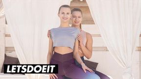 Step sisters Stella Flex and Mia Split in steamy lesbian sex after yoga sashay.