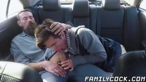 Step daddy bare impales his stepson doggy style while in the car