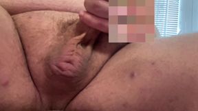 Fat guy jerking off his little cock with lubricant, close-up, uncircumcised cock, hairy, very thick