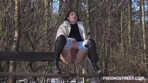 Gorgeous outdoor pissing with a long-legged brunette Alexa Throat